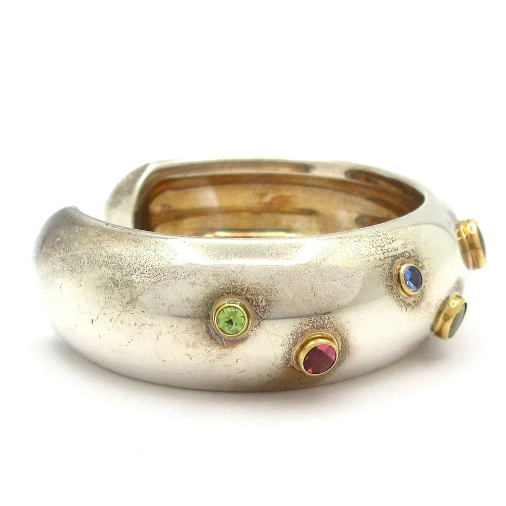 Tiffany & Co. Bangle Silver 18K Yellow Gold Multi Color Stone